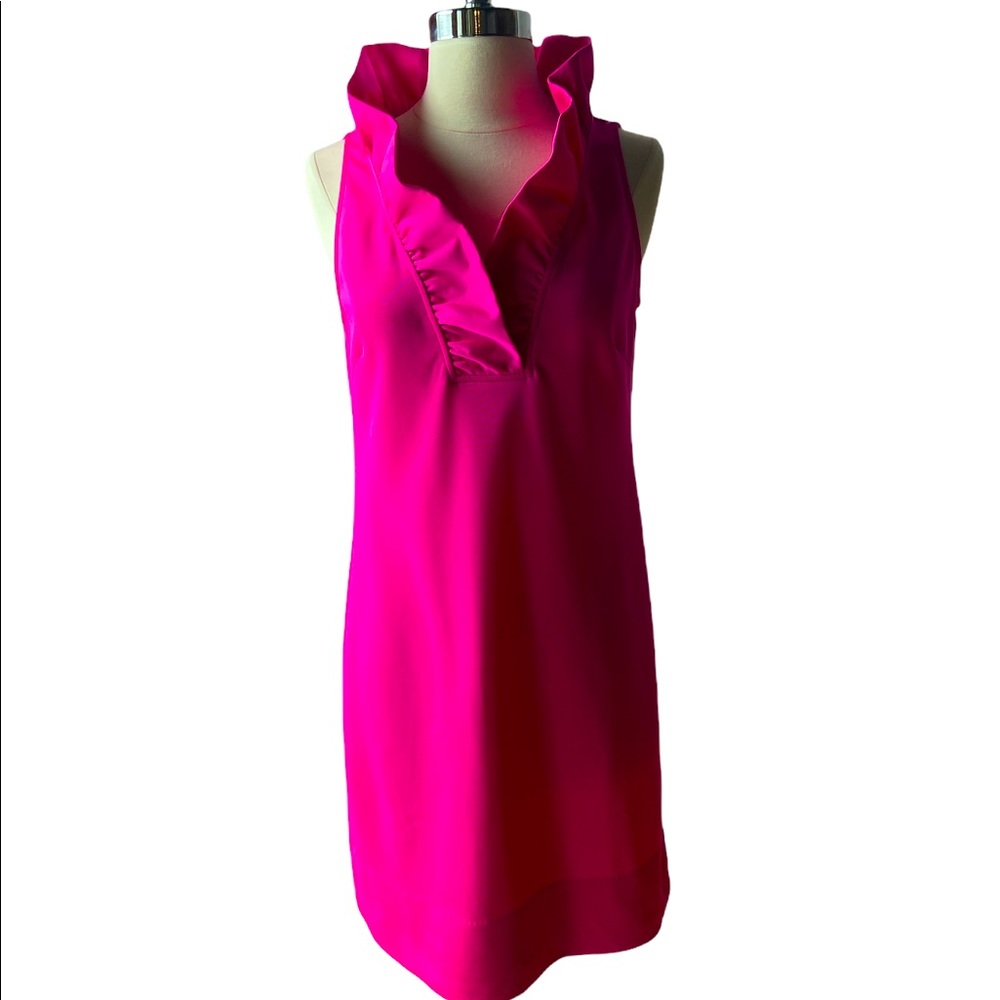 Gretchen Scott ruffle neck sleeveless dress